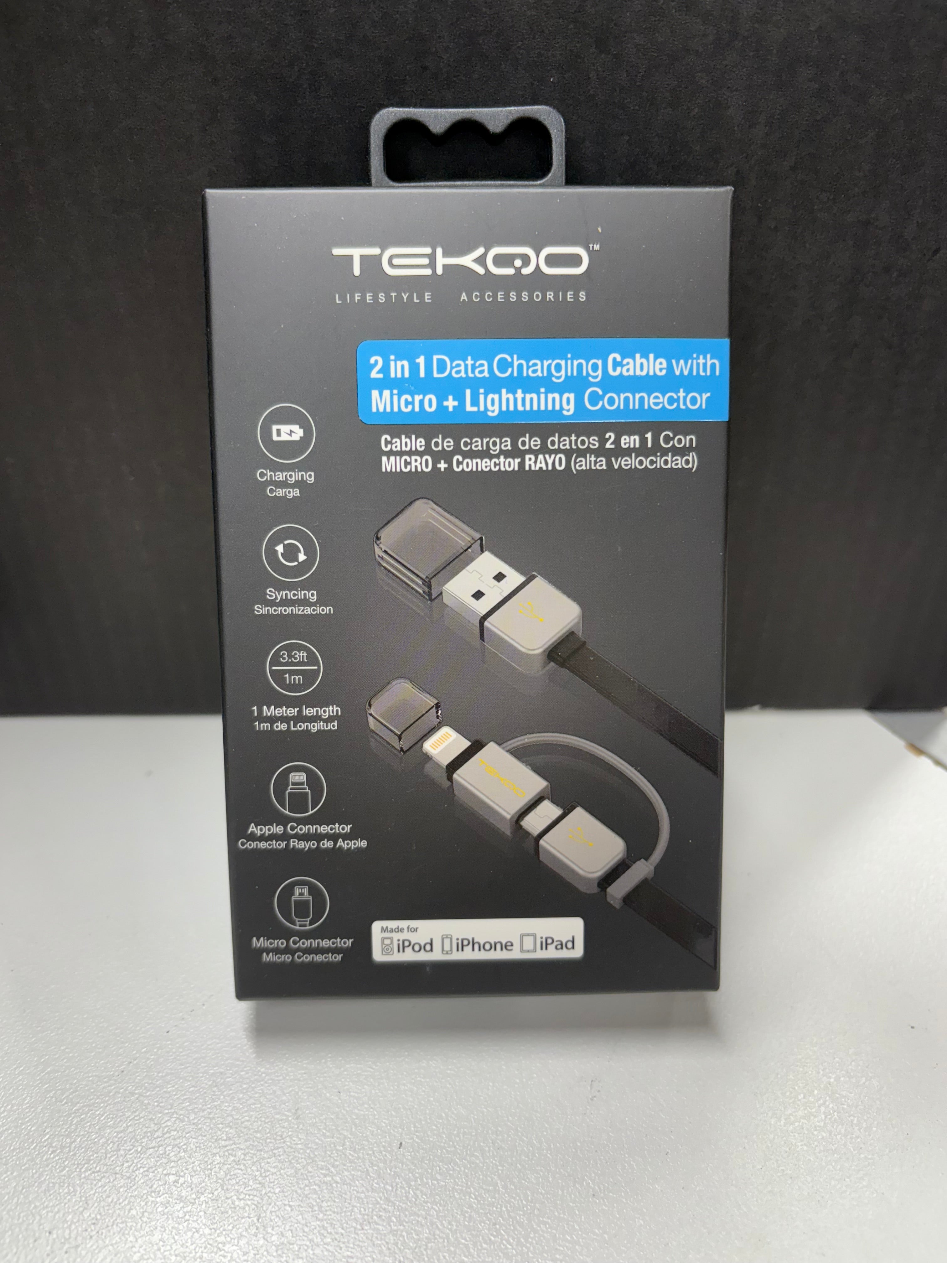 TEQKO 2 in 1 Data Charging Cable with Micro + Lightning Connector TEQKO 2 in 1 Data Charging Cable with Micro + Lightning Connector
